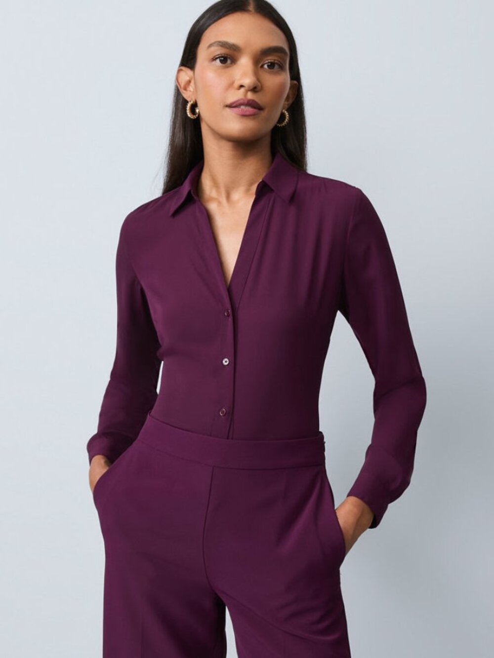 Ann Taylor Essential Shirt in Winter Bloom Purple Size Large